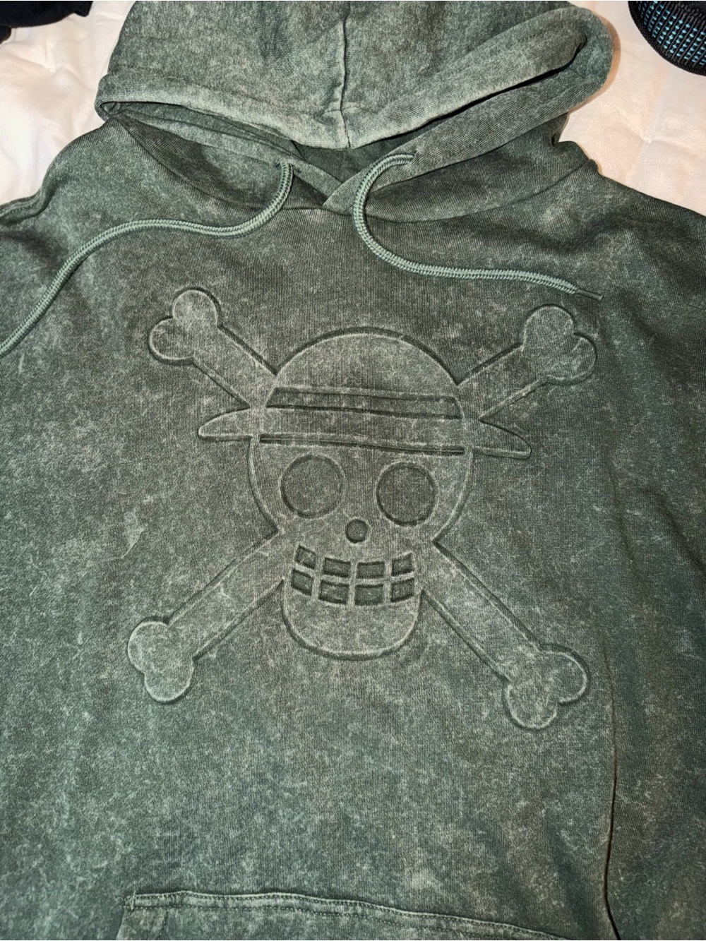 Onepiece Men's Stonewashed Olive Green Embossed Skull Hoodie